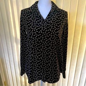 LC Lauren Conrad Black Pink Bow Tie Print Long Sleeve Collared Button Up Top